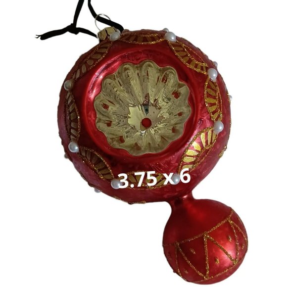 Unbranded Other - Vtg 2 Christmas Ornaments Indentd Facetd Blown Glass Red w/Gold Collectables